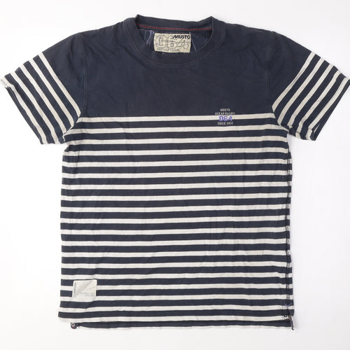 MUSTO Mens Blue Striped Cotton T-Shirt Size M Crew Neck