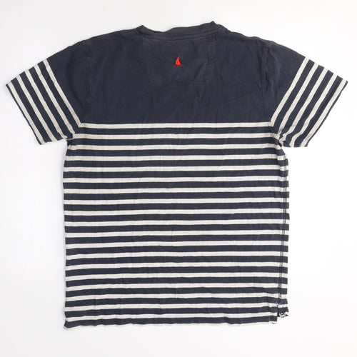 MUSTO Mens Blue Striped Cotton T-Shirt Size M Crew Neck