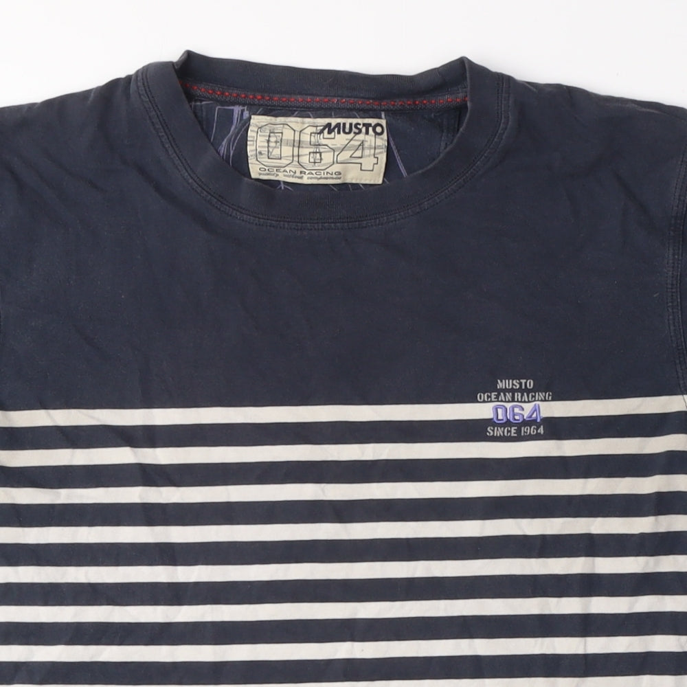 MUSTO Mens Blue Striped Cotton T-Shirt Size M Crew Neck