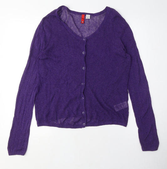 Divided Womens Purple Crew Neck 100% Cotton Cardigan Jumper Size 12