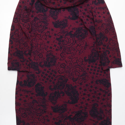 Bonmarché Womens Pink Floral Polyester Jumper Dress Size 14 Roll Neck - Jumper dress