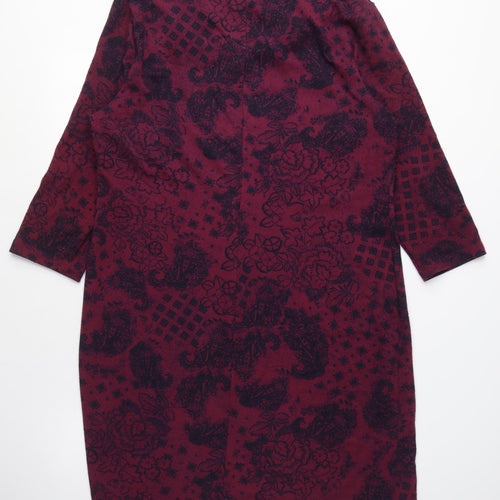 Bonmarché Womens Pink Floral Polyester Jumper Dress Size 14 Roll Neck - Jumper dress