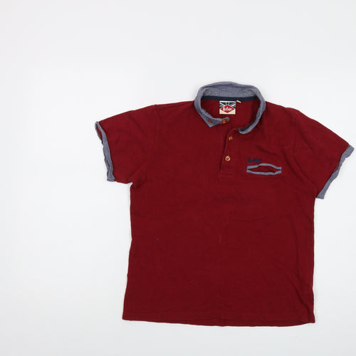 Lee Cooper Boys Red Cotton Basic Polo Size 11-12 Years Collared Button