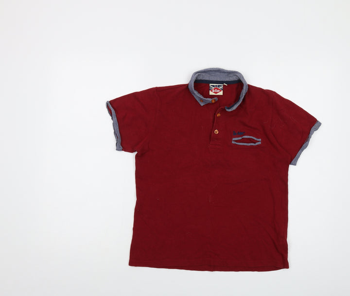 Lee Cooper Boys Red Cotton Basic Polo Size 11-12 Years Collared Button