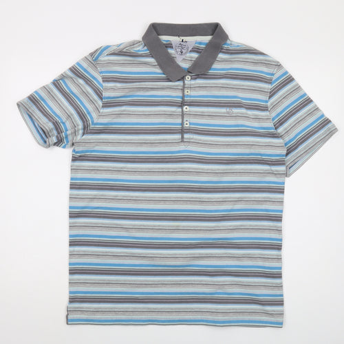 White Stuff Mens Grey Striped Cotton Polo Size XL Collared Button