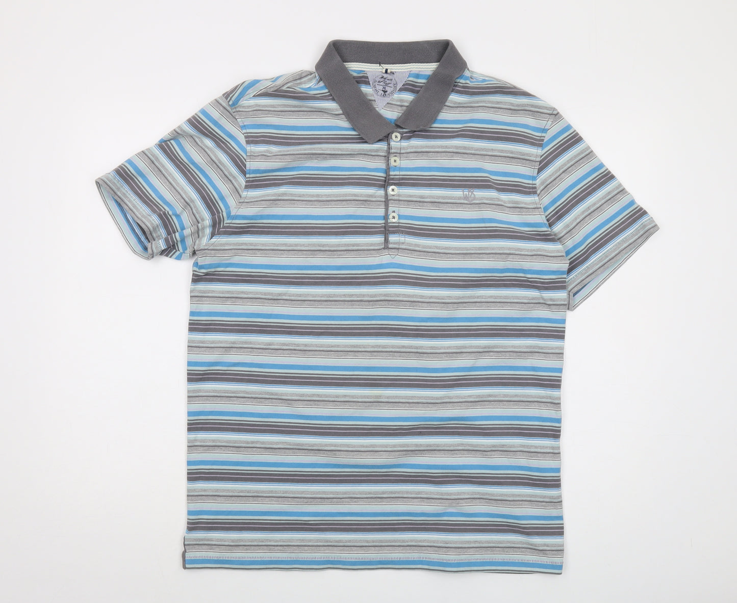 White Stuff Mens Grey Striped Cotton Polo Size XL Collared Button