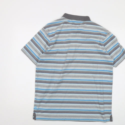 White Stuff Mens Grey Striped Cotton Polo Size XL Collared Button