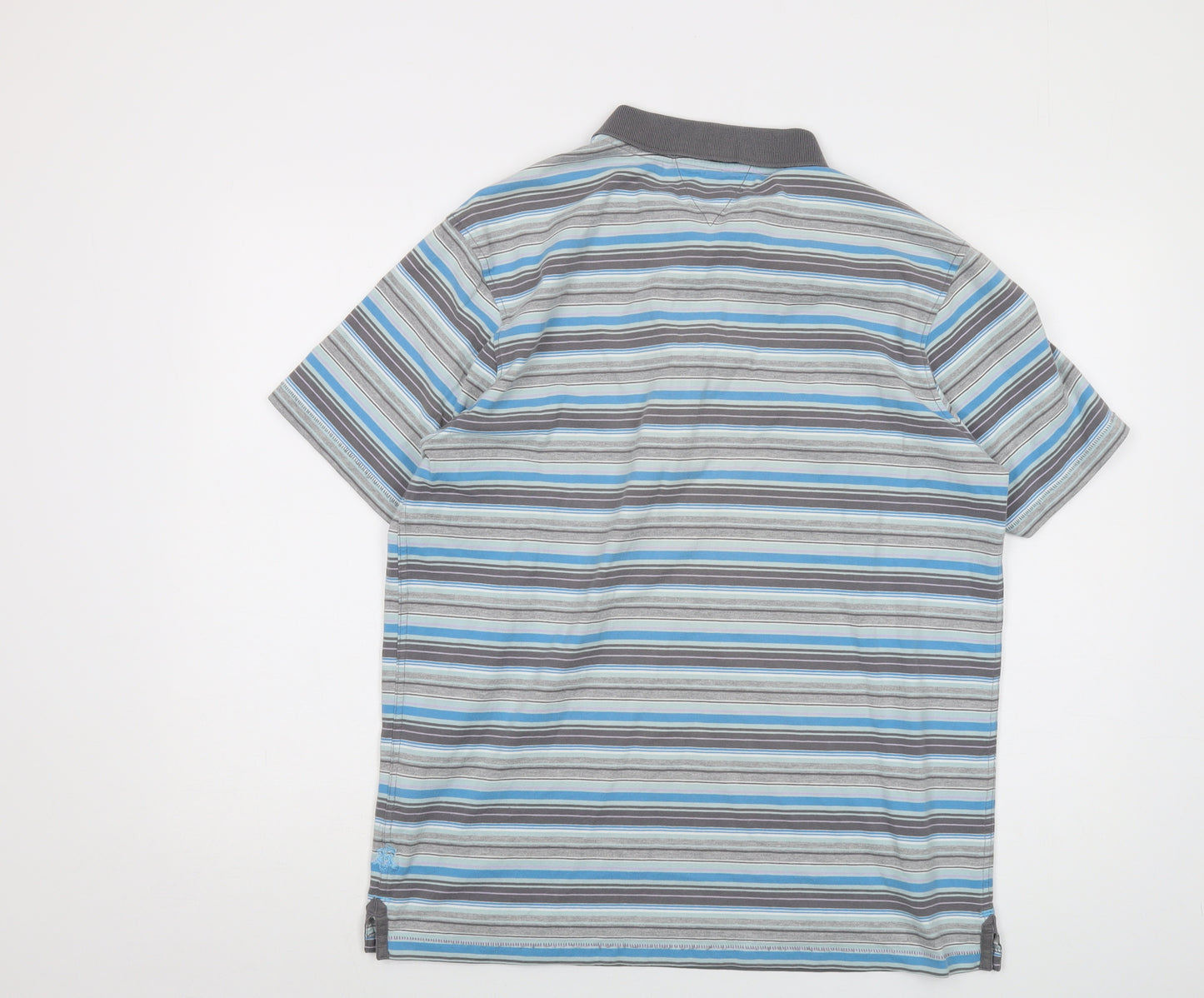 White Stuff Mens Grey Striped Cotton Polo Size XL Collared Button