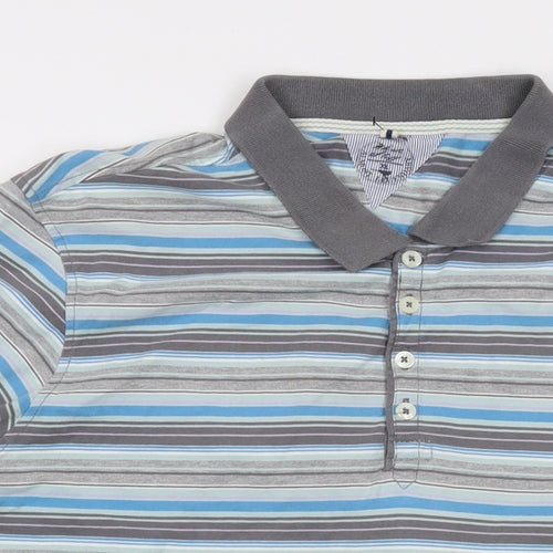 White Stuff Mens Grey Striped Cotton Polo Size XL Collared Button