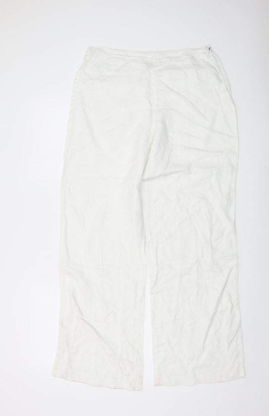 Hijklmn Womens Ivory Linen Trousers Size 12 L31 in Regular Zip