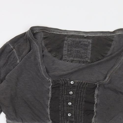 Fat Face Womens Grey Cotton Basic Blouse Size 18 Round Neck