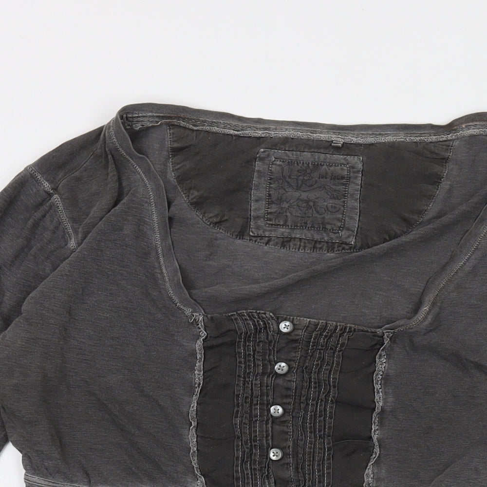Fat Face Womens Grey Cotton Basic Blouse Size 18 Round Neck