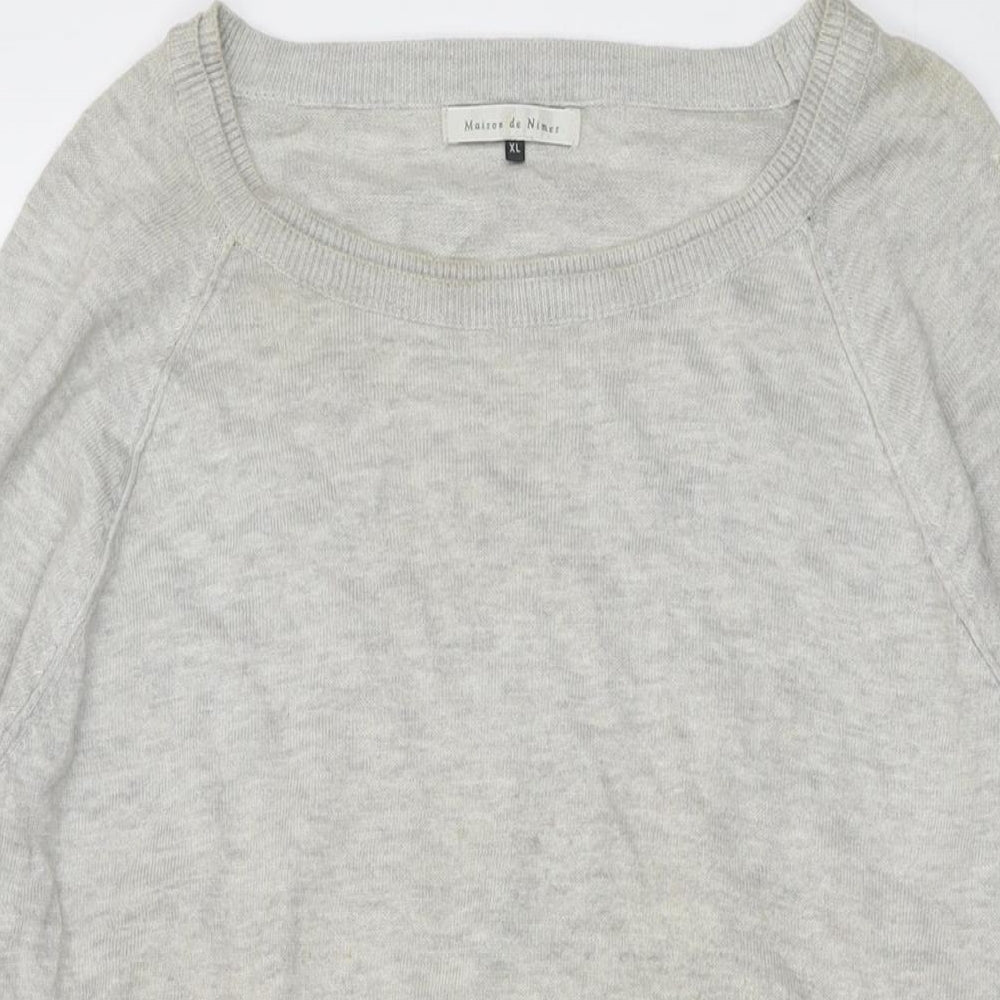 Maison de Nimes Womens Grey Round Neck Cotton Pullover Jumper Size XL