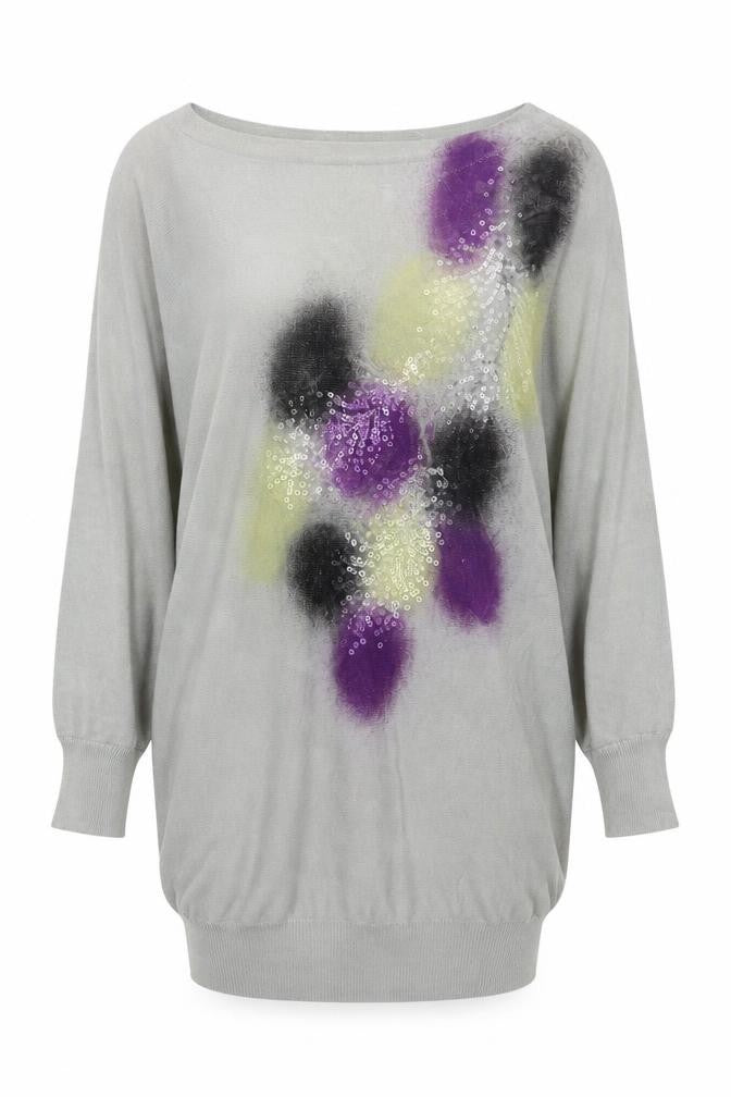 Front view of Almost Famous women’s grey round neck viscose jumper, size M