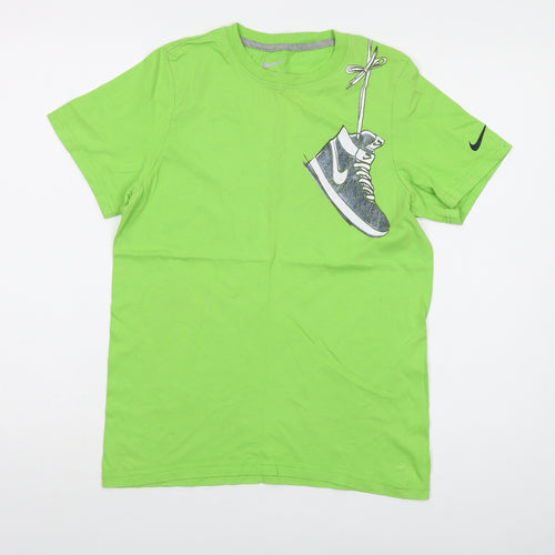 Nike Boys Green Cotton Basic T-Shirt Size 12-13 Years Crew Neck Pullover