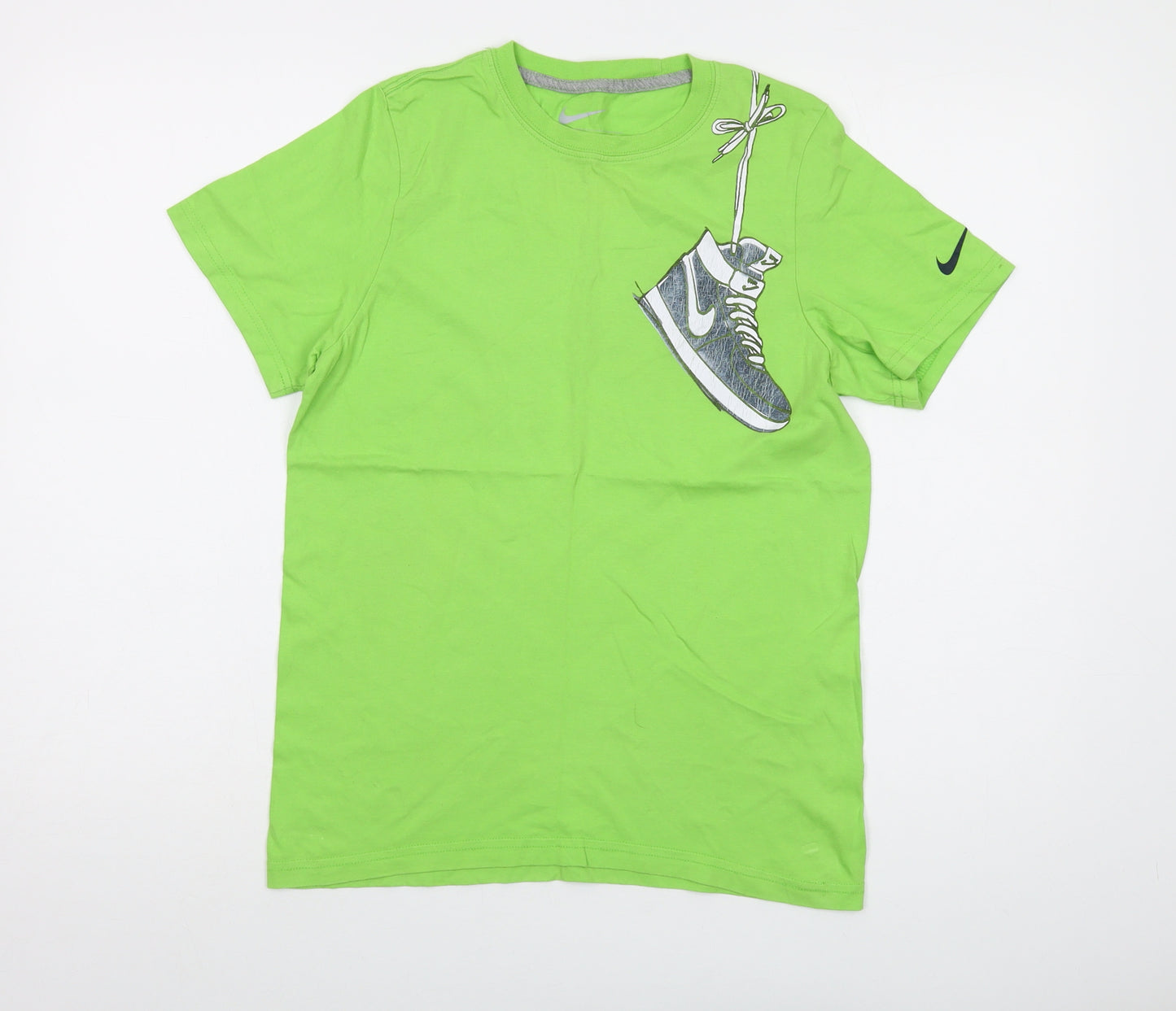 Nike Boys Green Cotton Basic T-Shirt Size 12-13 Years Crew Neck Pullover