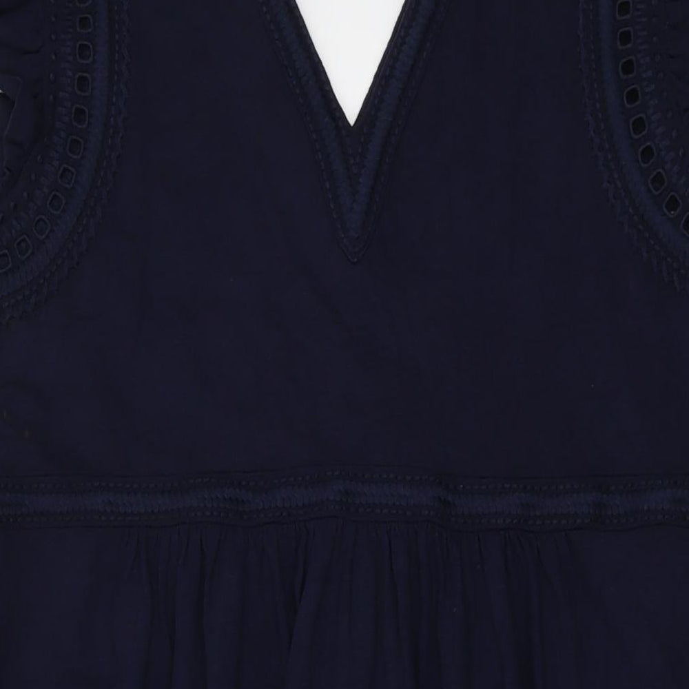 Boden Womens Blue Cotton A-Line Size 16 V-Neck Pullover