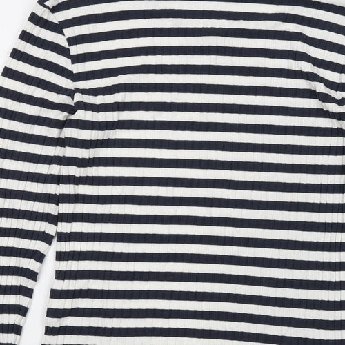 Tif Taffy Womens Blue Striped Viscose Basic T-Shirt Size L Round Neck