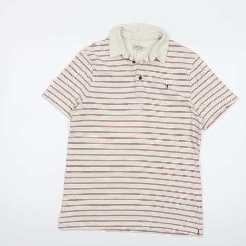 Farah Mens Beige Striped Cotton Polo Size S Collared Button