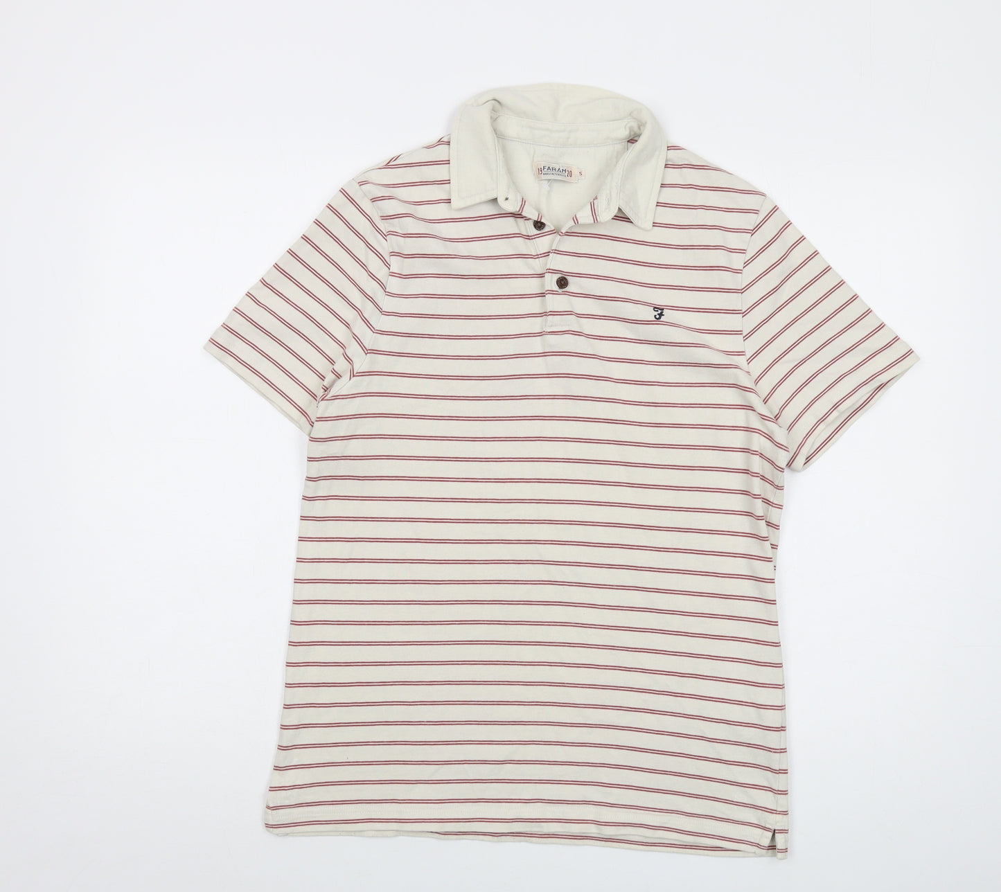 Farah Mens Beige Striped Cotton Polo Size S Collared Button