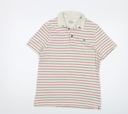 Farah Mens Beige Striped Cotton Polo Size S Collared Button