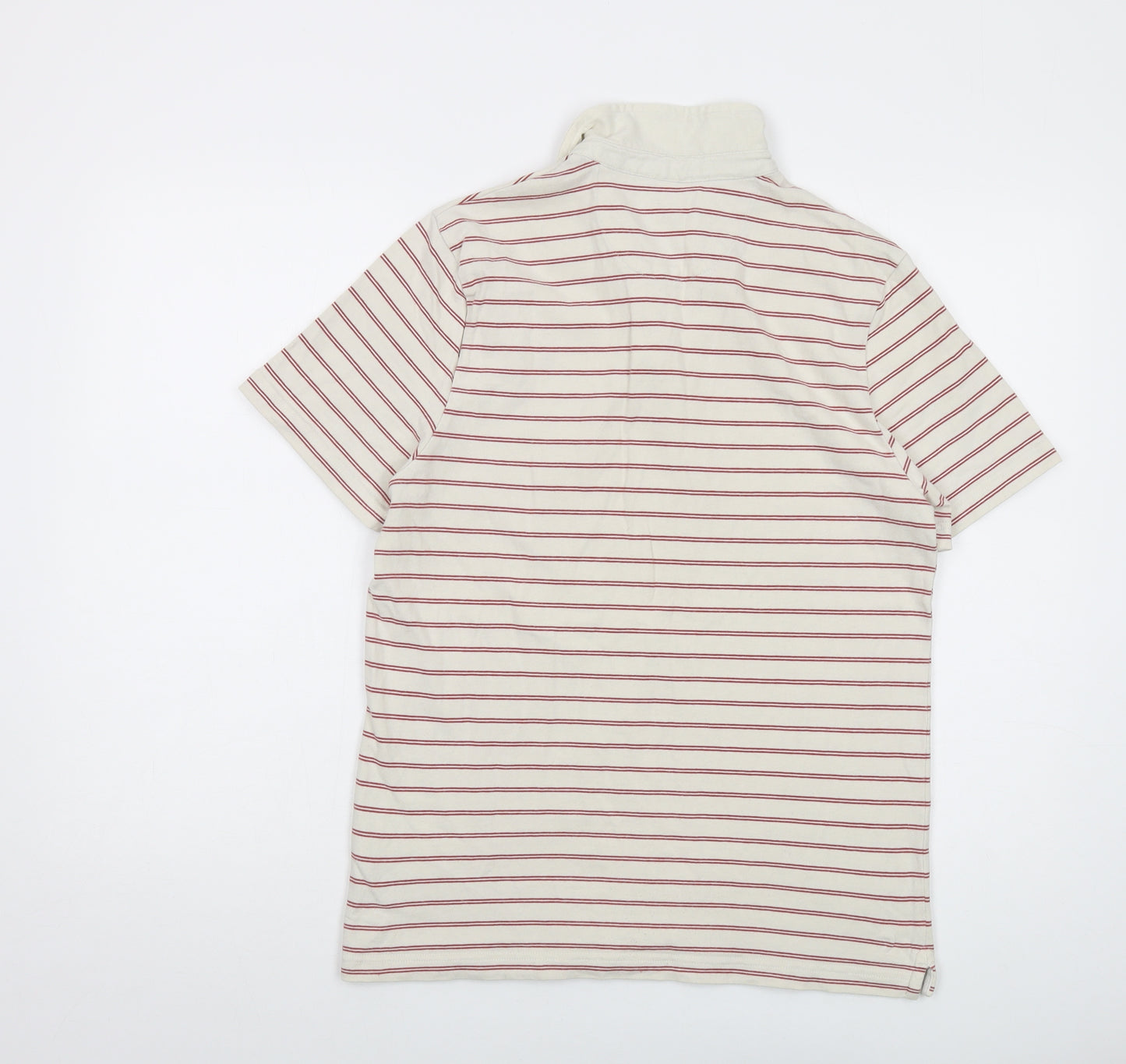 Farah Mens Beige Striped Cotton Polo Size S Collared Button