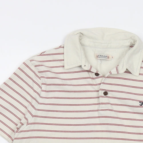 Farah Mens Beige Striped Cotton Polo Size S Collared Button