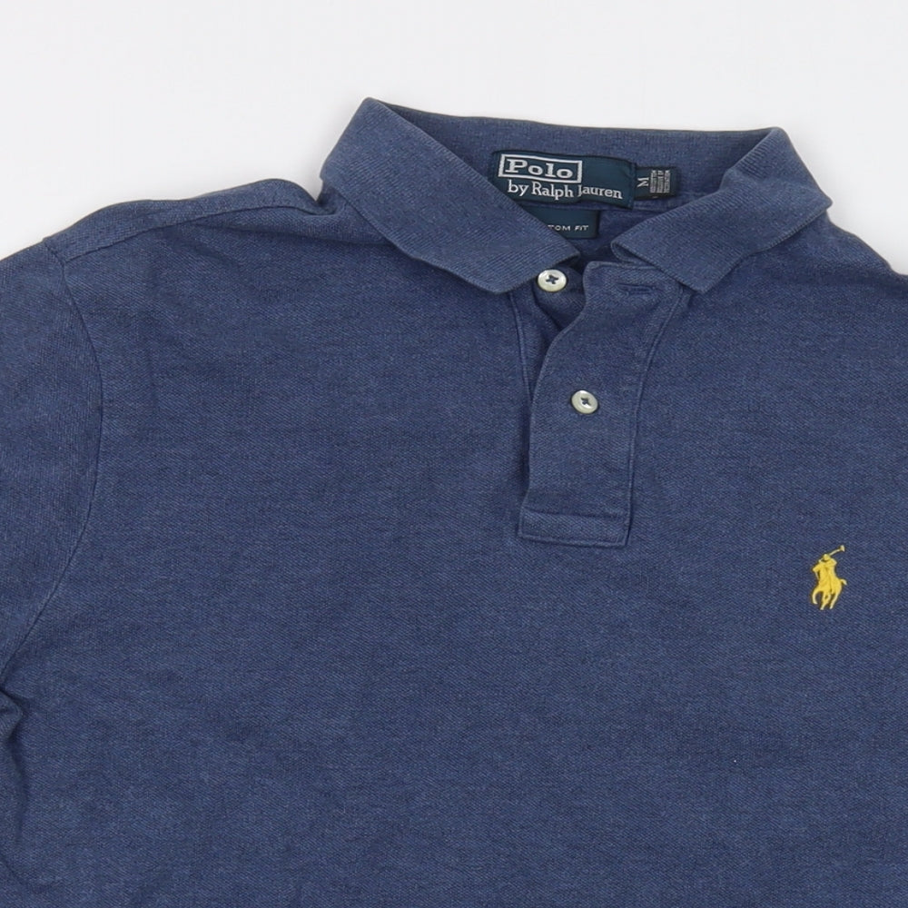 Polo Ralph Lauren Mens Blue Cotton Polo Size M Collared Button