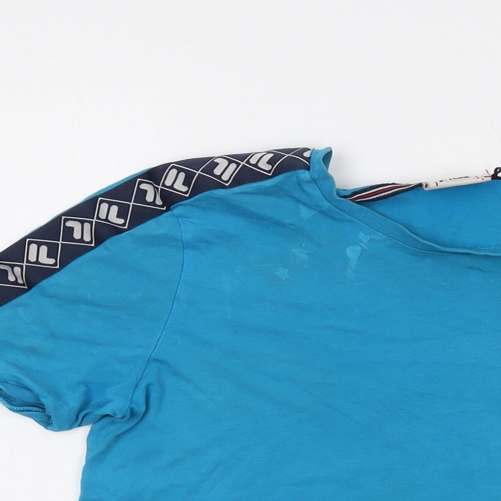 FILA Boys Blue Cotton Basic T-Shirt Size 13-14 Years Crew Neck Pullover