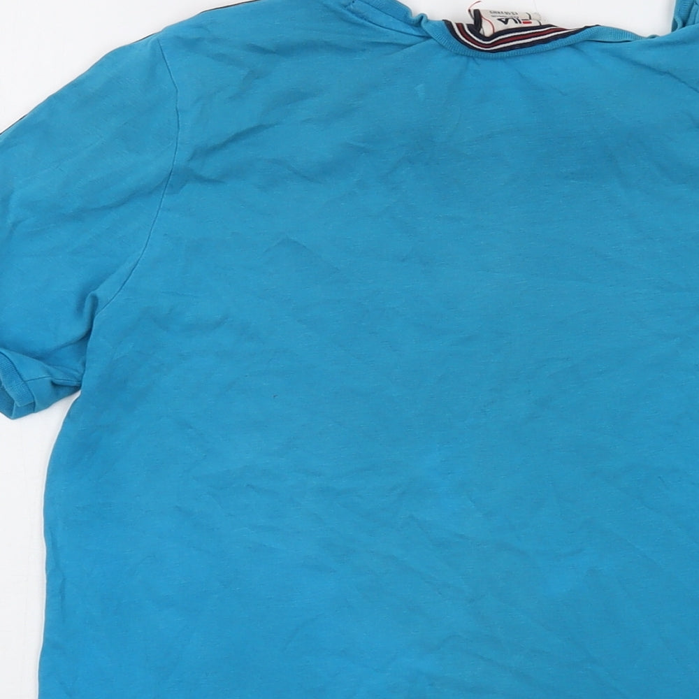 FILA Boys Blue Cotton Basic T-Shirt Size 13-14 Years Crew Neck Pullover