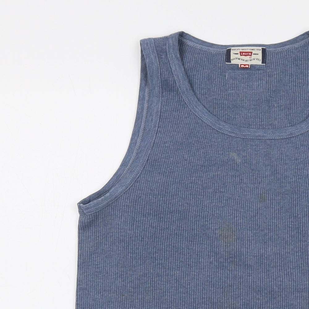 Levi;s Womens Blue Cotton Basic Tank Size M Round Neck