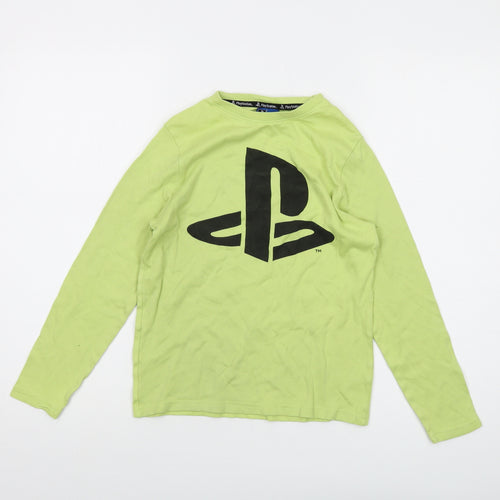 PlayStation Boys Green Cotton Basic T-Shirt Size 10-11 Years Crew Neck Pullover