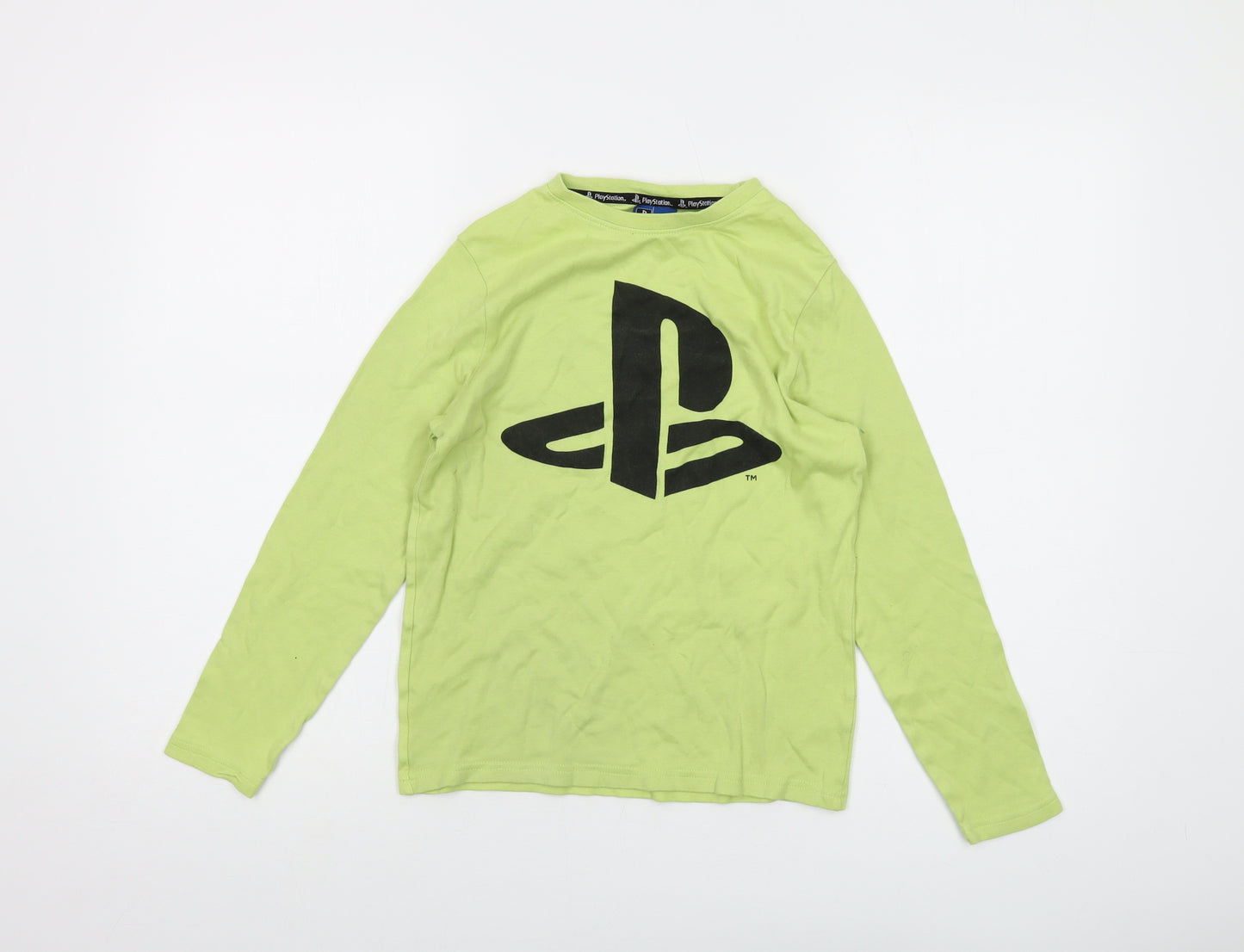 PlayStation Boys Green Cotton Basic T-Shirt Size 10-11 Years Crew Neck Pullover
