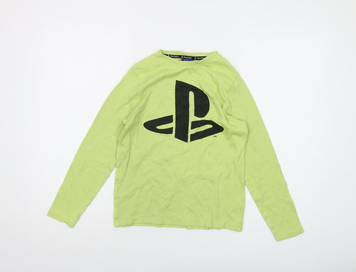 PlayStation Boys Green Cotton Basic T-Shirt Size 10-11 Years Crew Neck Pullover