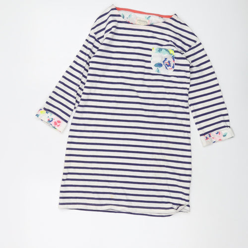Johnnie B. Girls Blue Striped Cotton A-Line Size 9-10 Years Round Neck Pullover