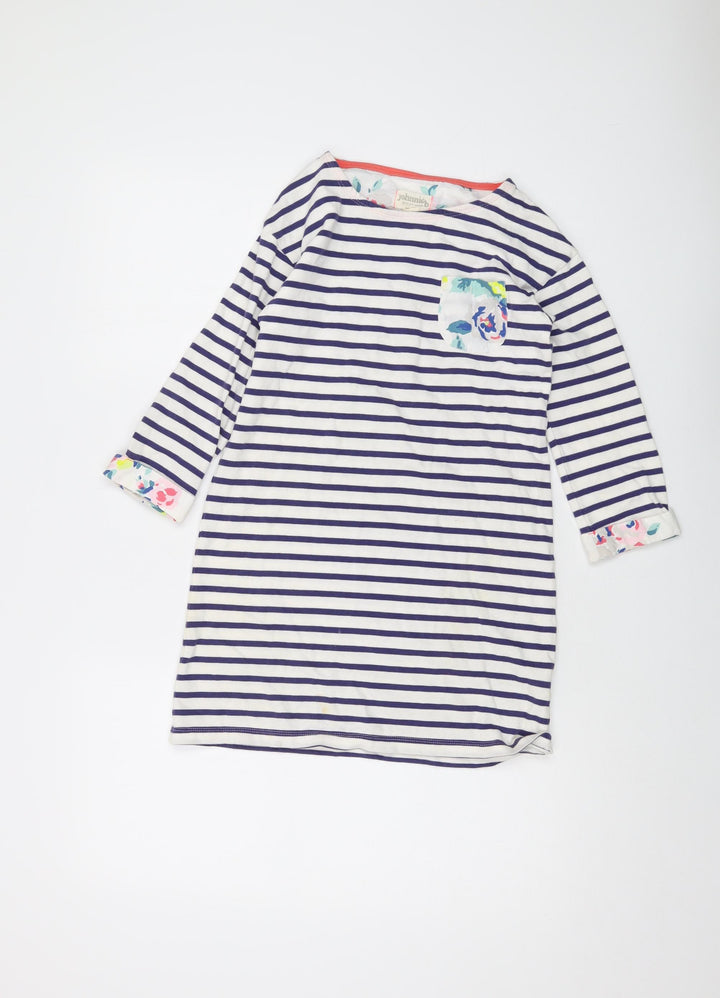 Johnnie B. Girls Blue Striped Cotton A-Line Size 9-10 Years Round Neck Pullover