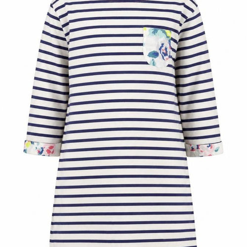 Johnnie B. Girls Blue Striped Cotton A-Line Size 9-10 Years Round Neck Pullover