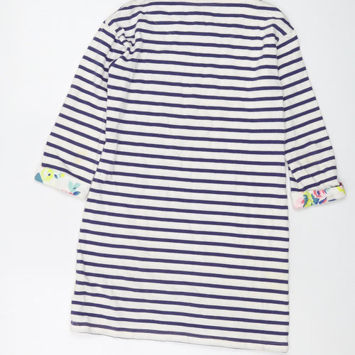 Johnnie B. Girls Blue Striped Cotton A-Line Size 9-10 Years Round Neck Pullover