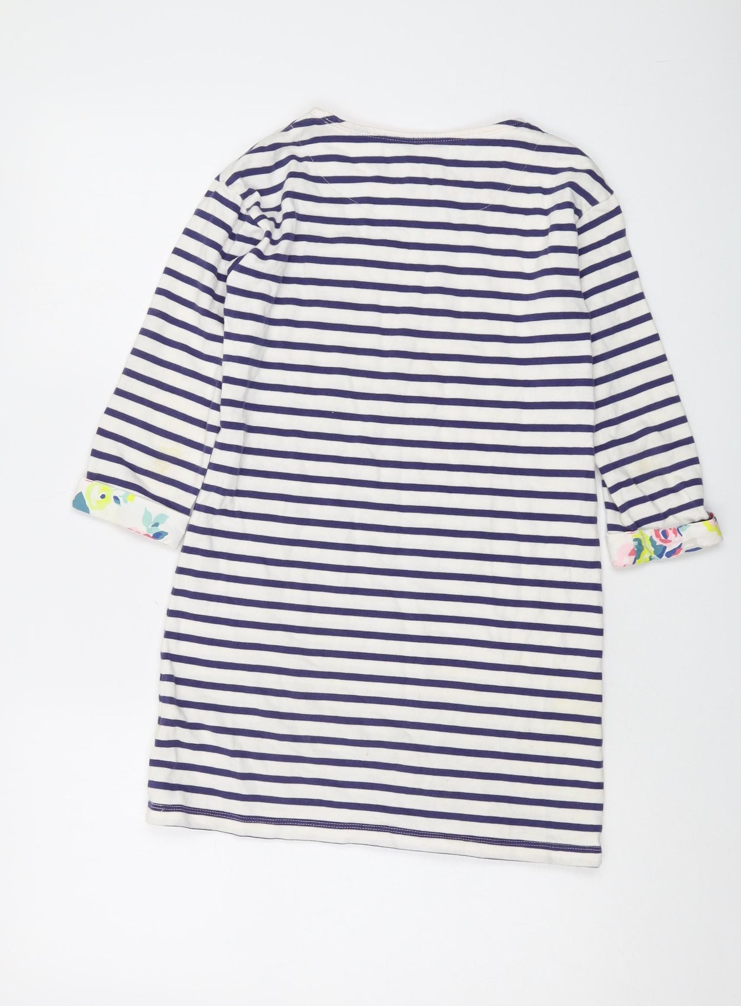 Johnnie B. Girls Blue Striped Cotton A-Line Size 9-10 Years Round Neck Pullover