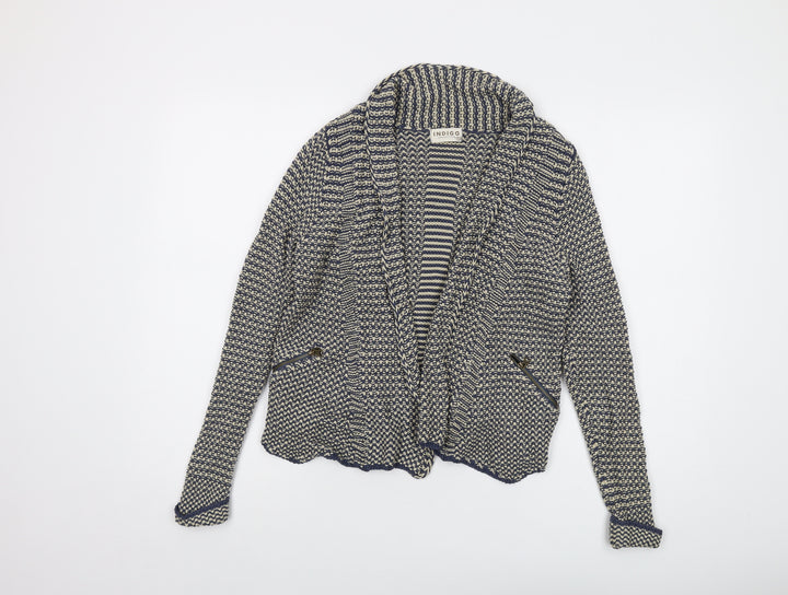Indigo Womens Blue V-Neck Cotton Cardigan Jumper Size 8