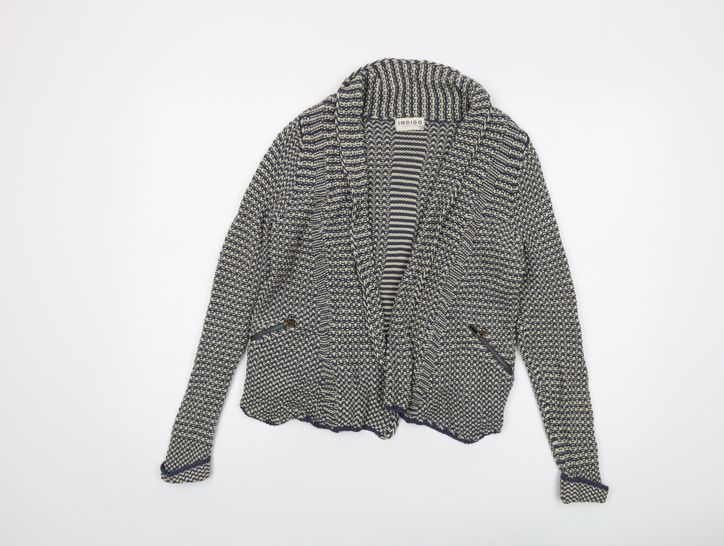 Indigo Womens Blue V-Neck Cotton Cardigan Jumper Size 8