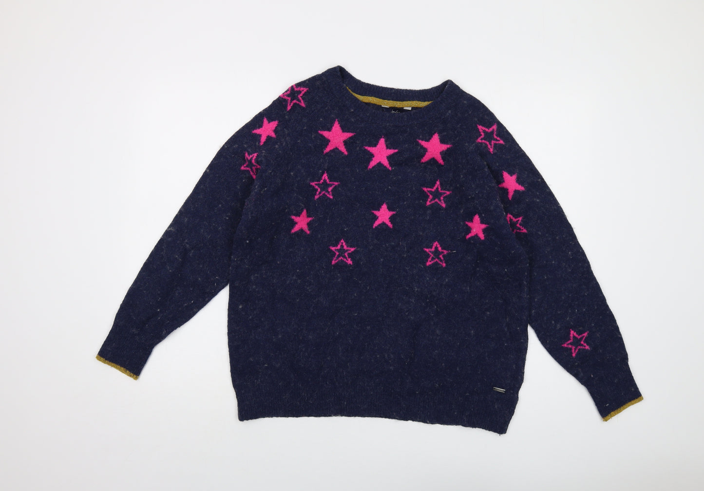 Joules Womens Blue Round Neck Geometric Acrylic Pullover Jumper Size 16