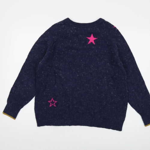 Joules Womens Blue Round Neck Geometric Acrylic Pullover Jumper Size 16
