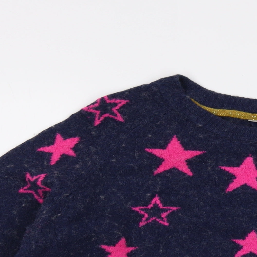 Joules Womens Blue Round Neck Geometric Acrylic Pullover Jumper Size 16