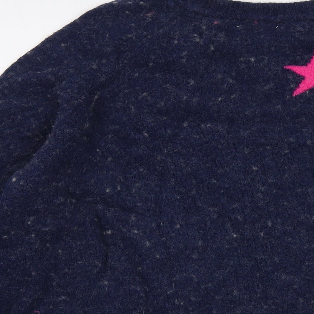 Joules Womens Blue Round Neck Geometric Acrylic Pullover Jumper Size 16