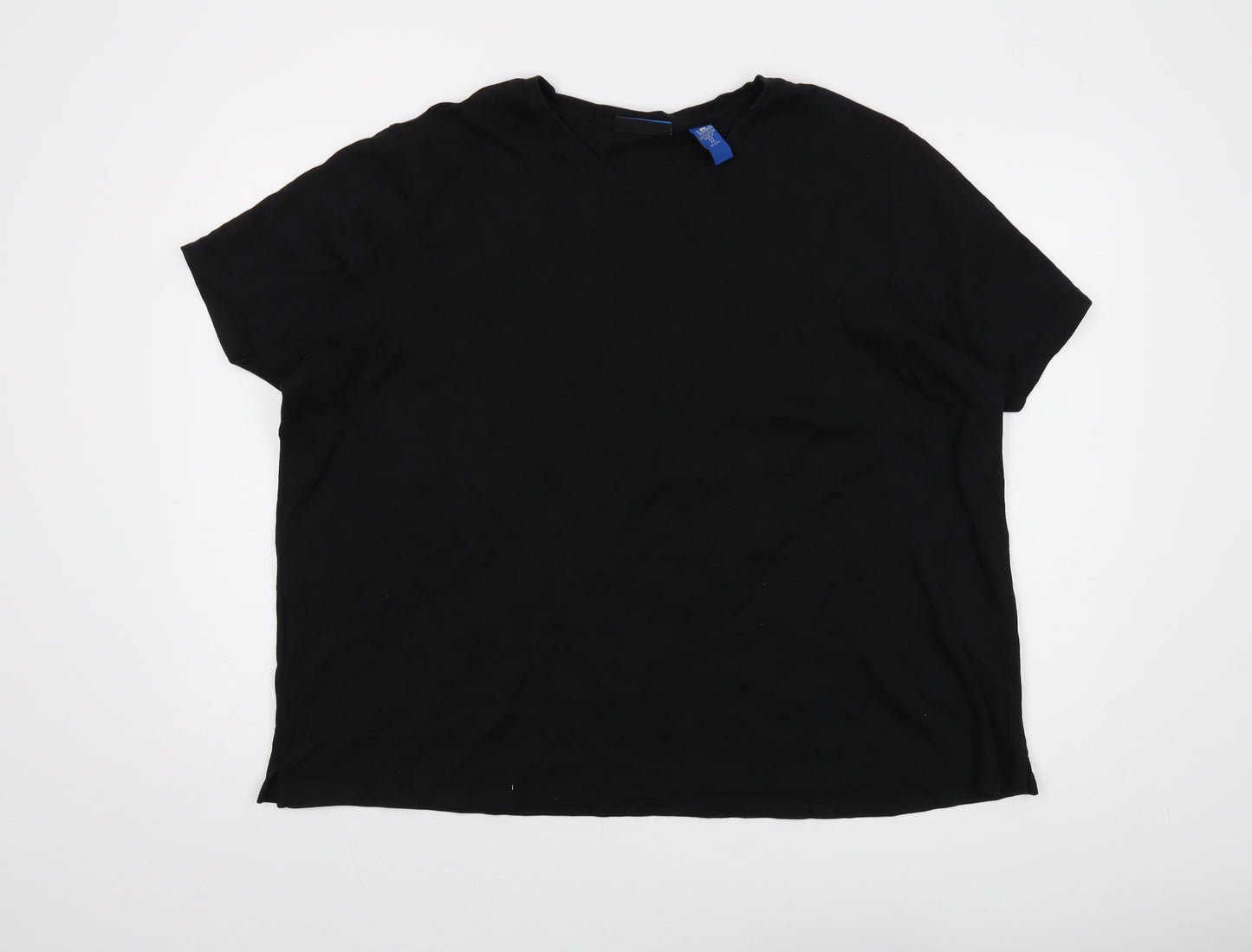 Karen Scott Womens Black Cotton Basic T-Shirt Size 2XL V-Neck