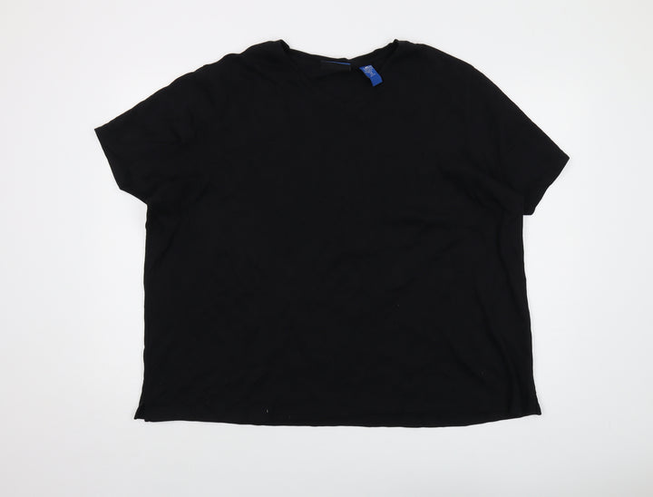 Karen Scott Womens Black Cotton Basic T-Shirt Size 2XL V-Neck