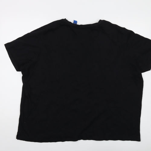 Karen Scott Womens Black Cotton Basic T-Shirt Size 2XL V-Neck