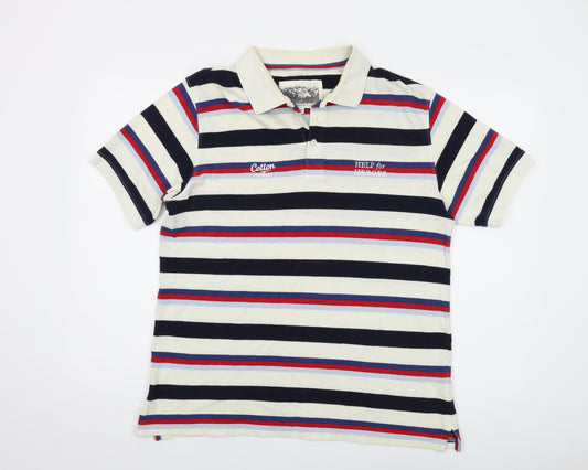 Cotton Traders Mens Multicoloured Striped Cotton Polo Size M Collared Button