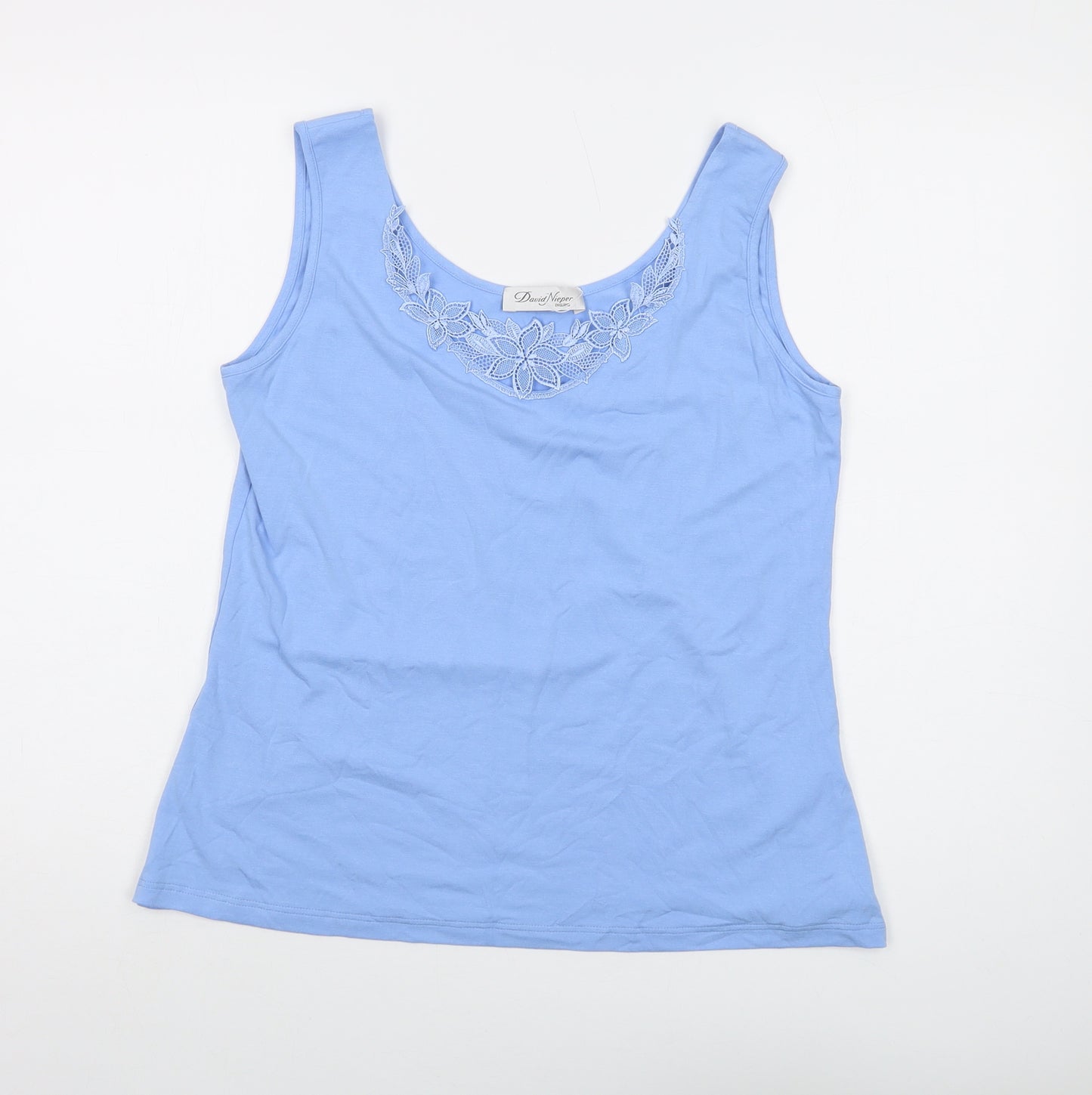 David Nieper Womens Blue Viscose Basic Tank Size 14 Round Neck